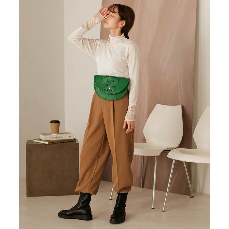 日本 Bab - 編織造型皮革半月小包-草綠