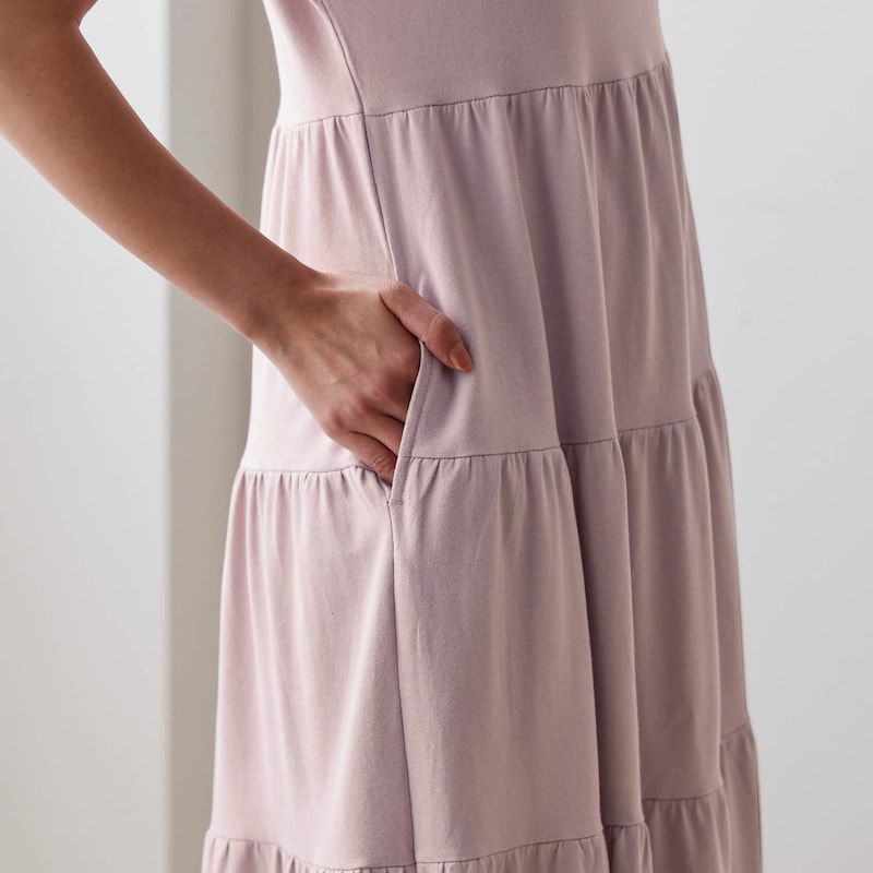 日本千趣會 - 優雅蛋糕層次法式袖洋裝(大人款)-綠卡其