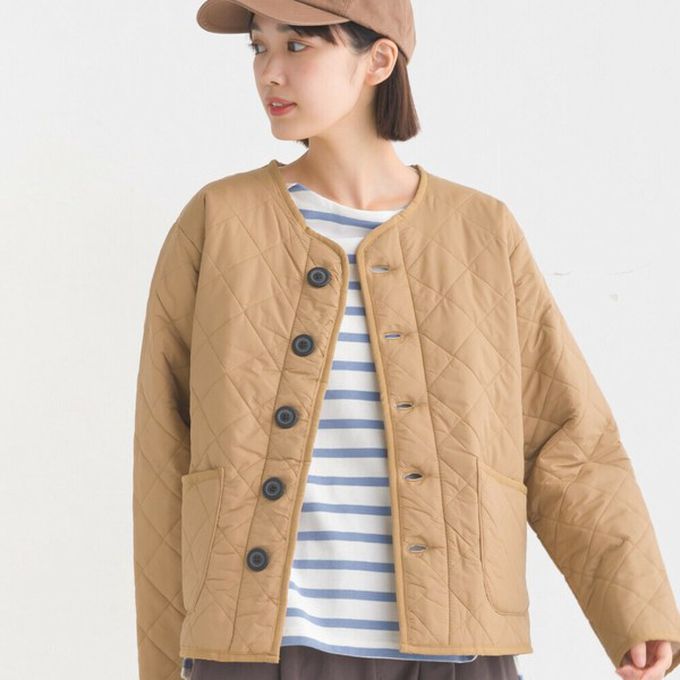 日本 OMNES - 超柔厚刷毛高密度衍縫圓領外套-杏