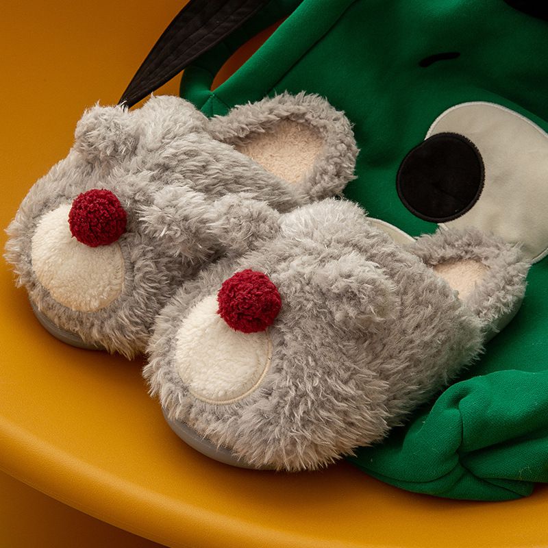 毛毛保暖室內拖鞋-小熊-卡其色