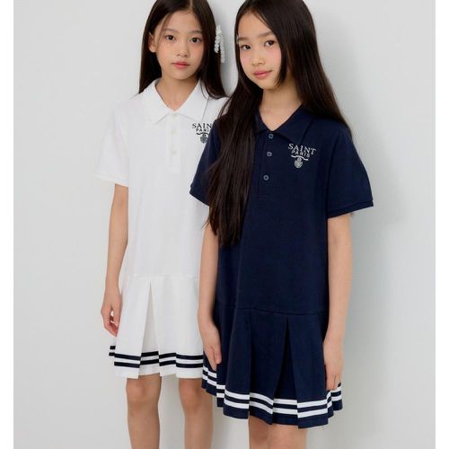 韓國 sm2 - 學院風拼接打褶裙連身洋裝-海軍藍