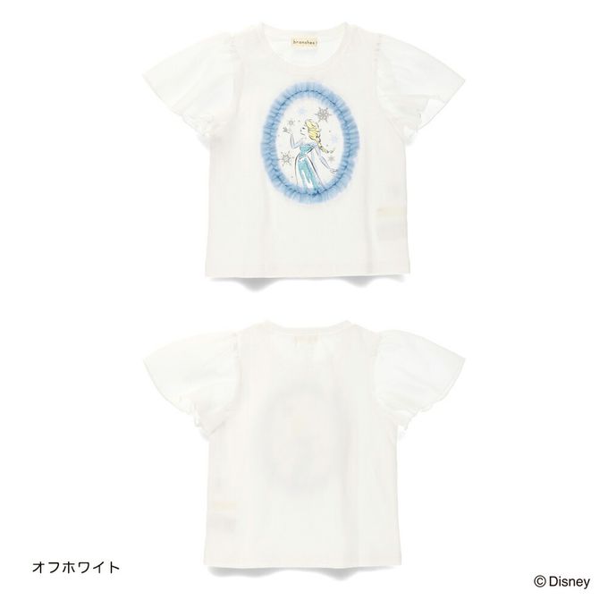 日本 BRANSHES - 迪士尼限定 夢幻雪紡短袖上衣-卡通人物艾莎-白