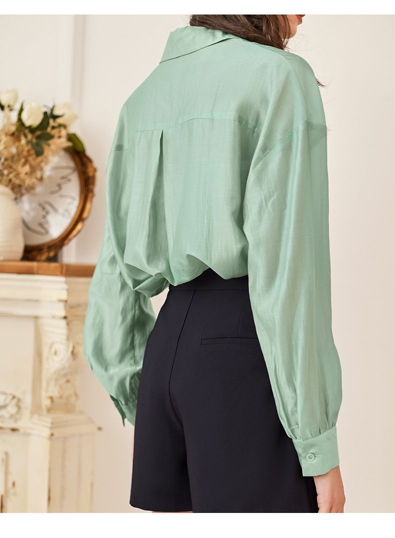 氣質透膚襯衫/罩衫-淺綠色 (M)
