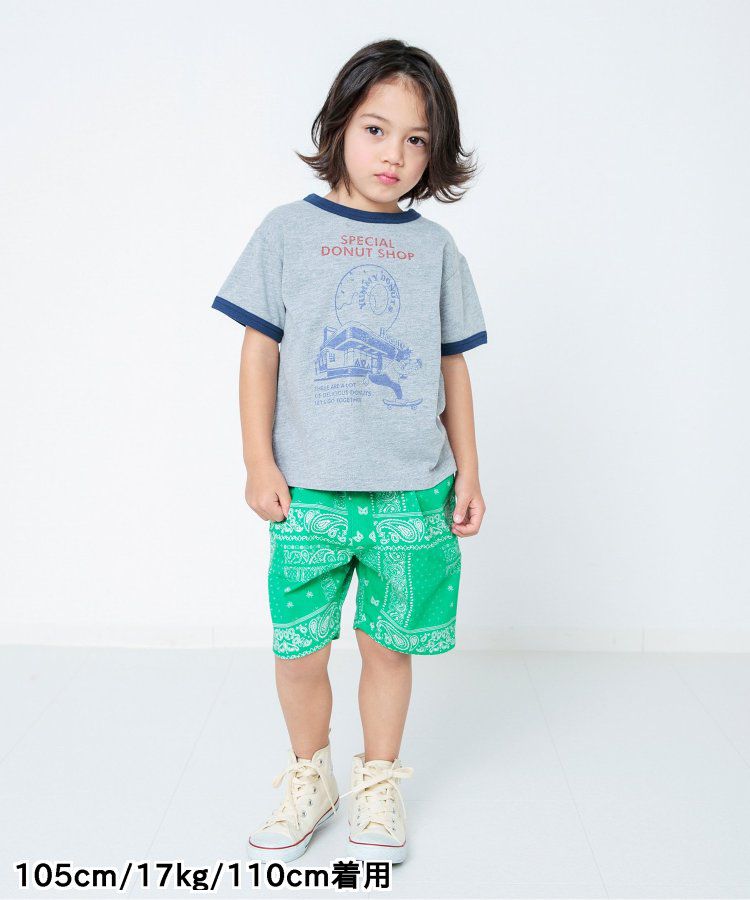 日本 BREEZE - 美式復古印花撞色邊短袖上衣-甜甜圈店-灰