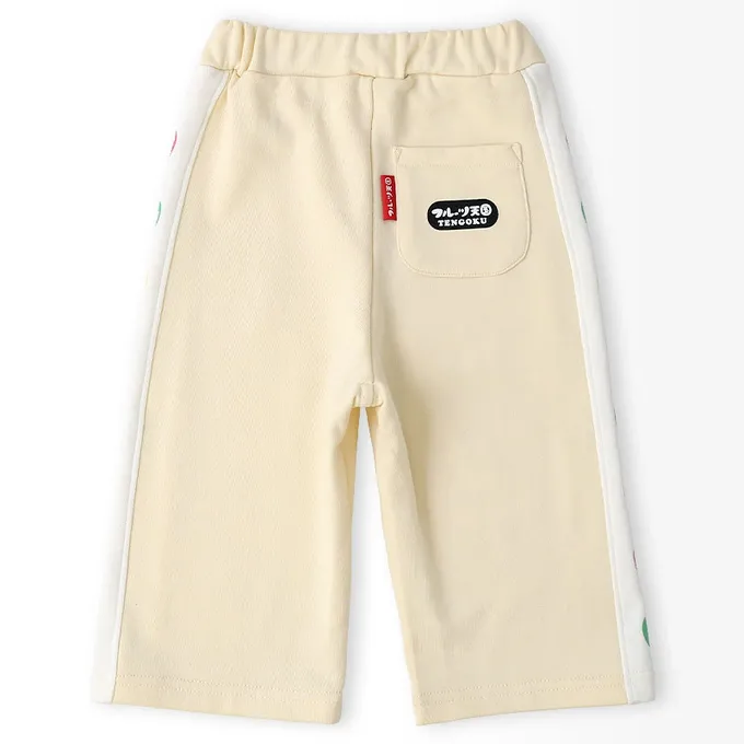 日本 ZOOLAND - 水果樂園 繽紛側邊條裏毛長褲-奶油米