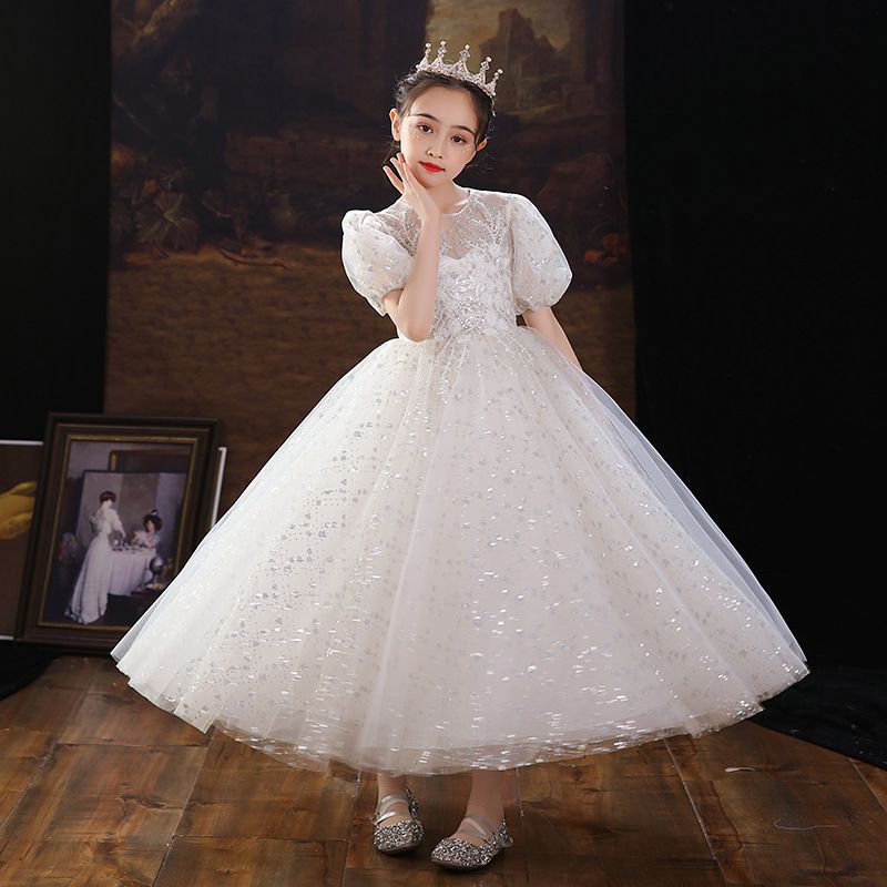 公主風亮片刺繡短袖禮服-短裙款-白色