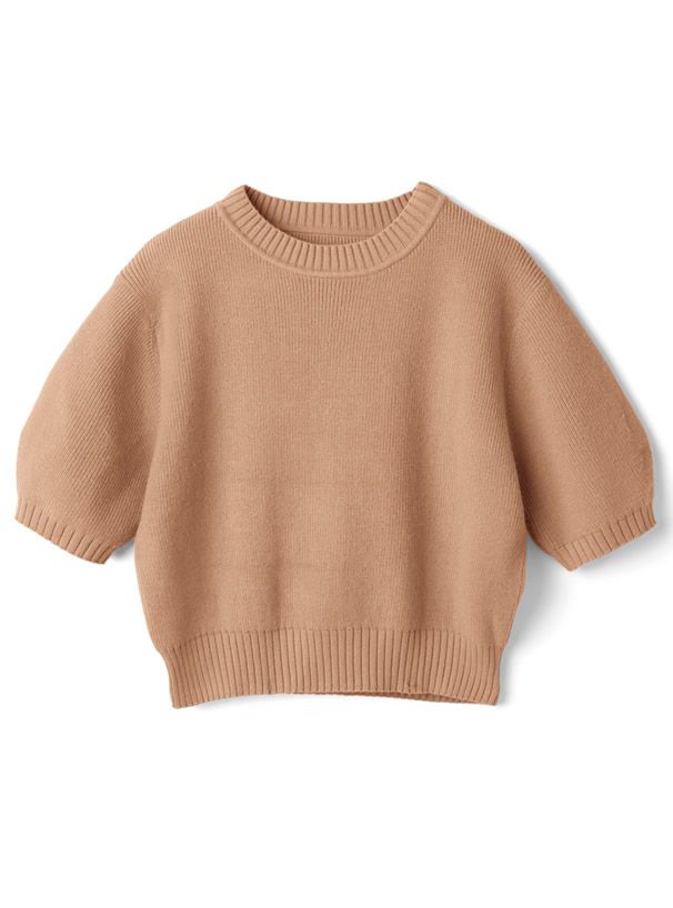 日本 GRL - 百搭短版五分袖針織上衣-灰粉