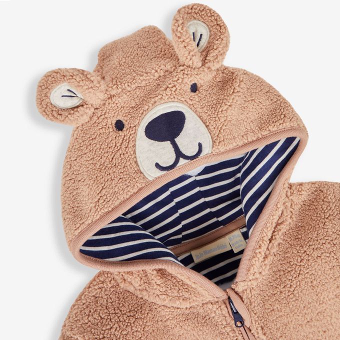 英國 JoJo Maman BeBe - 幼/兒童100%純棉連帽保暖刷毛外套-熊寶貝