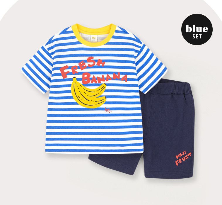 韓國 HEJMINI - 條紋香蕉套裝-藍