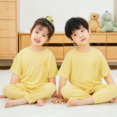 莫代爾透氣涼感短袖家居服套裝/空調服-熊熊-黃色
