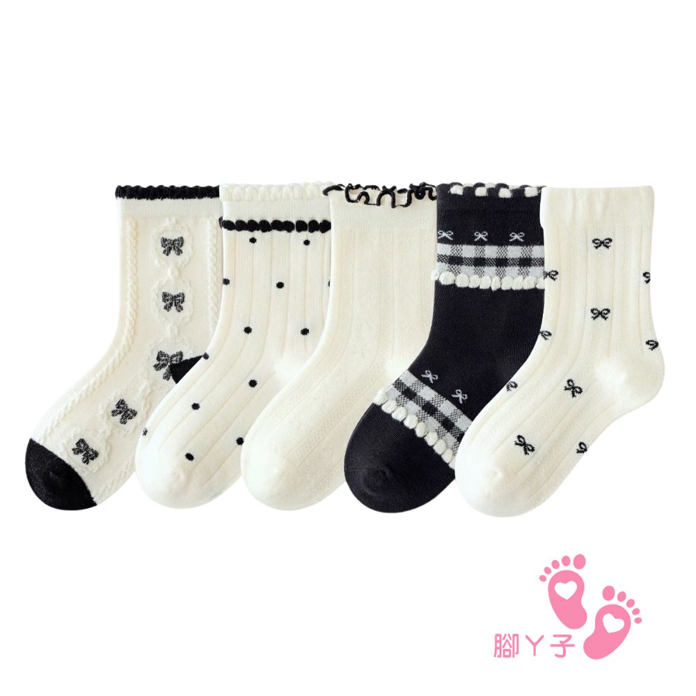 幼/兒童棉質中筒襪 童襪 襪子 棉襪 兒童襪-黑白蝴蝶結