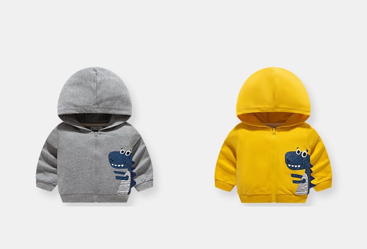 純棉連帽長袖外套-挑眉恐龍-黃色