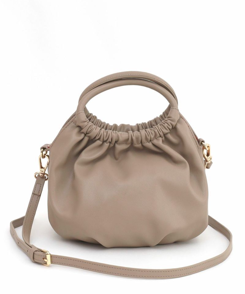 日本 COOCO - 2WAY柔軟皮革豆形手提小包/側背包-淺灰杏 (W14*H20*D12cm)