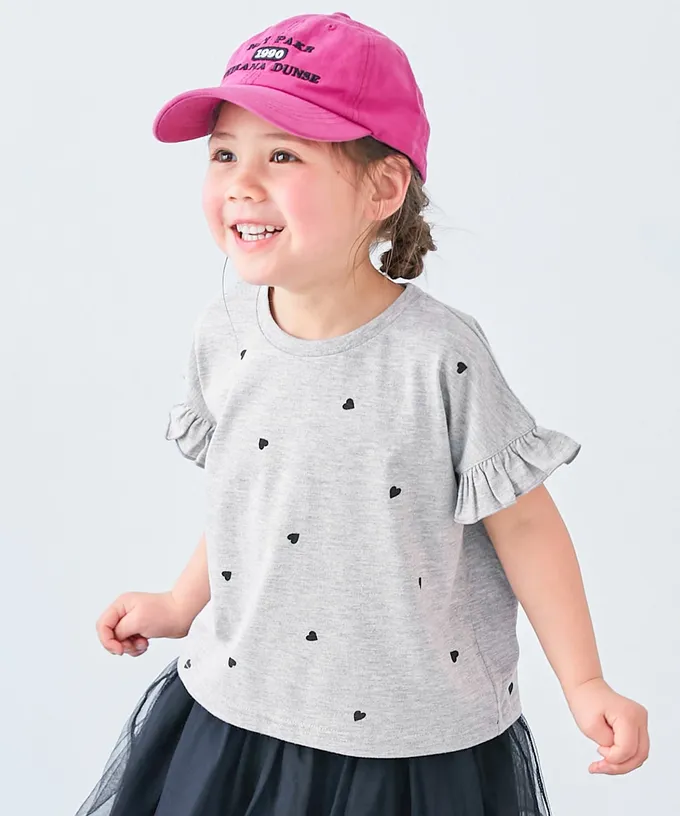 日本 devirock - 小愛心飄逸荷葉短袖上衣-白x紅