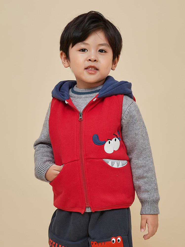 立體造型鋪棉保暖背心-調皮小妖怪-藍+黃