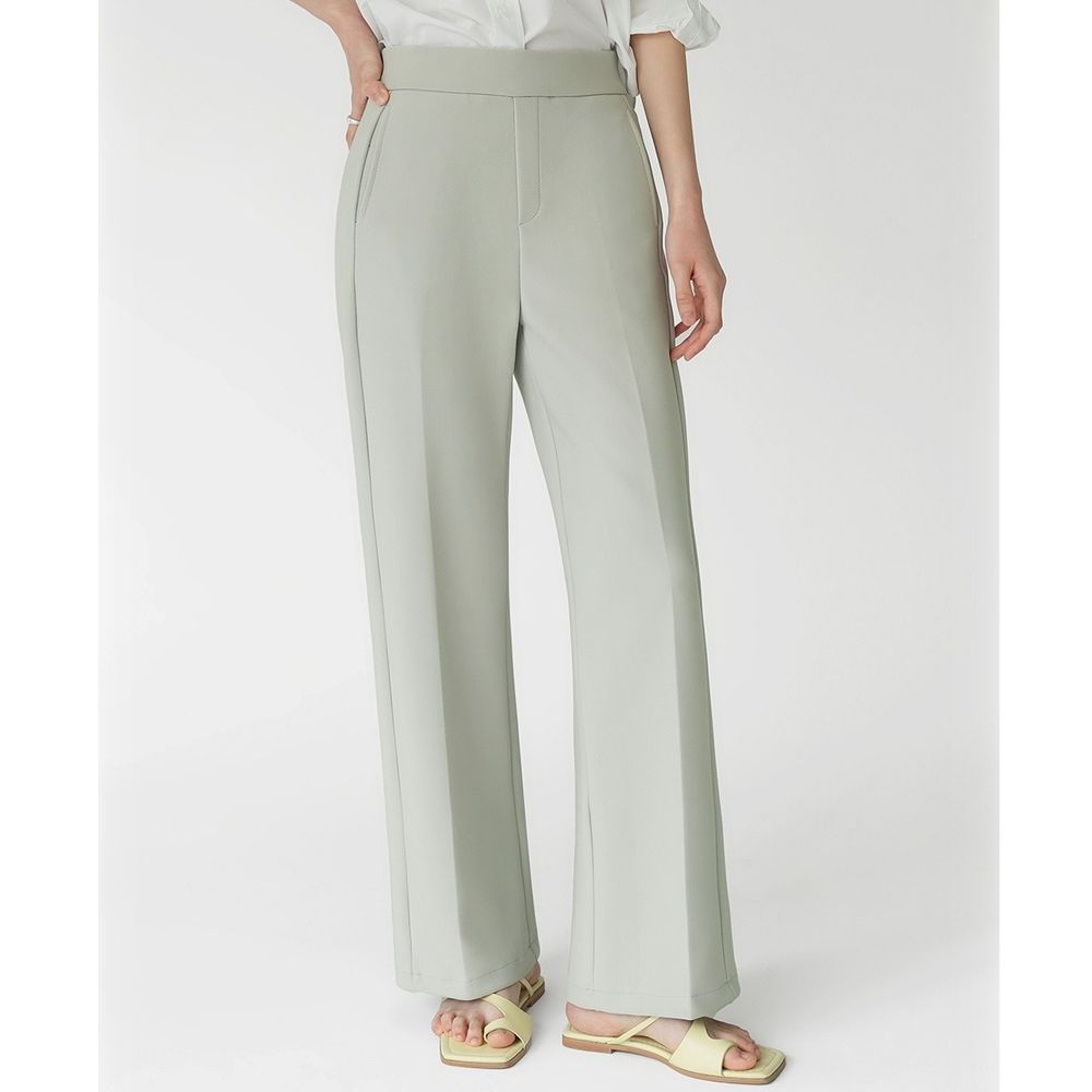 Domingoblue 隱藏彈性腰彈力X舒適直筒西裝寬褲-淺湖水綠