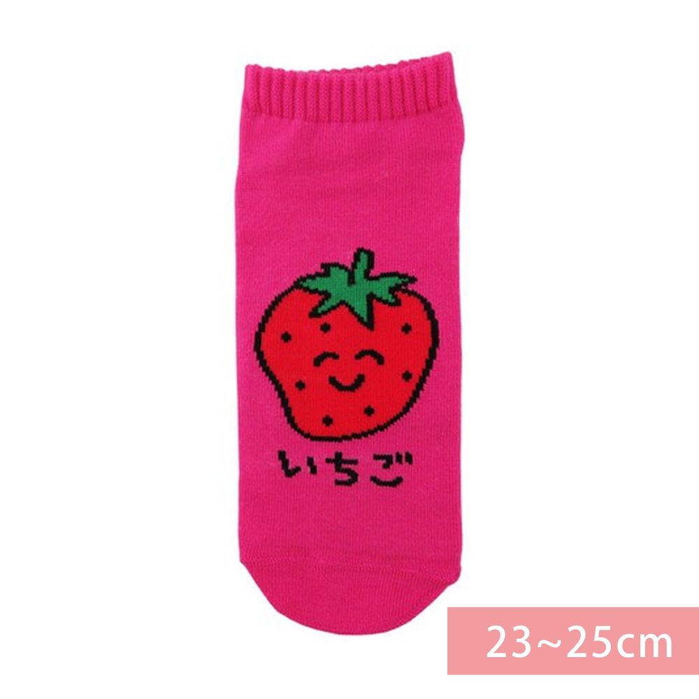 日本 OKUTANI - 童趣日文插畫短襪-草莓-粉 (23-25cm)