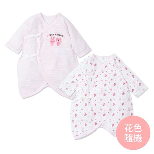 JoyNa - 2件入-竹節棉新生兒連身衣 綁帶蝴蝶衣-女寶寶2件入-花色隨機 (均碼(60cm))