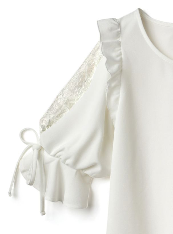 日本 GRL - 甜美蕾絲拼接短袖上衣-星塵藍