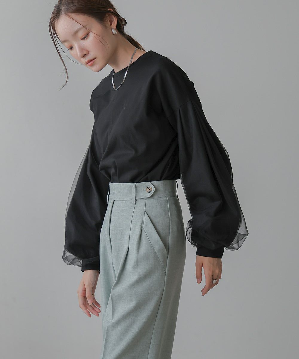 日本 Bab - 優雅拼接薄紗長袖上衣-深灰