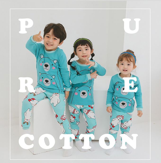 正韓 Puco - 超優質嬰幼兒/兒童長袖100% 有機純棉家居服/睡衣-抱抱北極熊