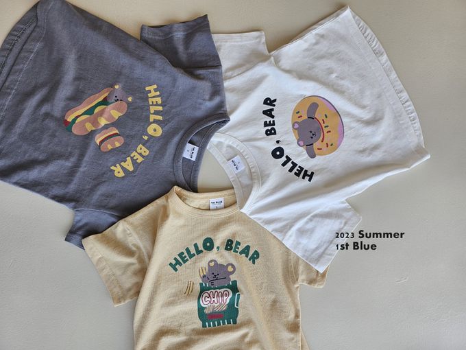 韓國 First Blue - 熊熊食物系列短袖上衣-甜甜圈-象牙白