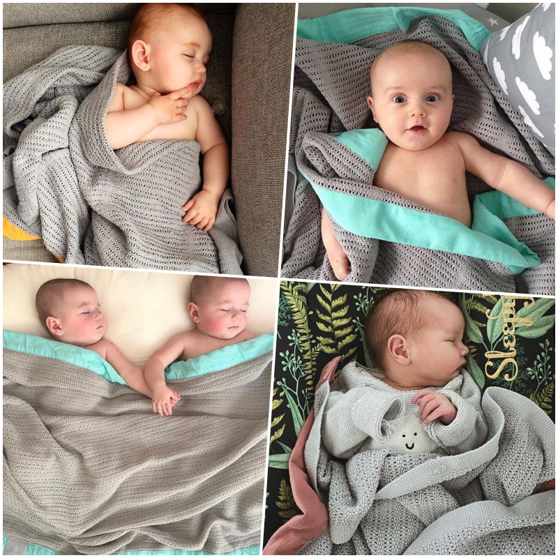 英國 Mama Designs - 100% 棉織透氣洞洞毯-櫻花粉 (S號)-70x90cm