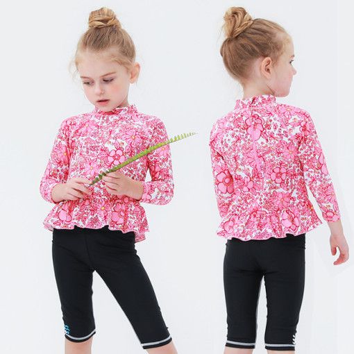 韓國 Beach Boom - UPF50+長袖泳裝/泳衣-粉嫩花園