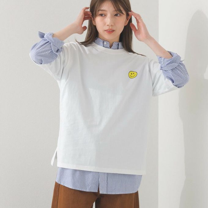 日本 OMNES - 純棉印花休閒短袖上衣-笑臉logo-深藍 (M)