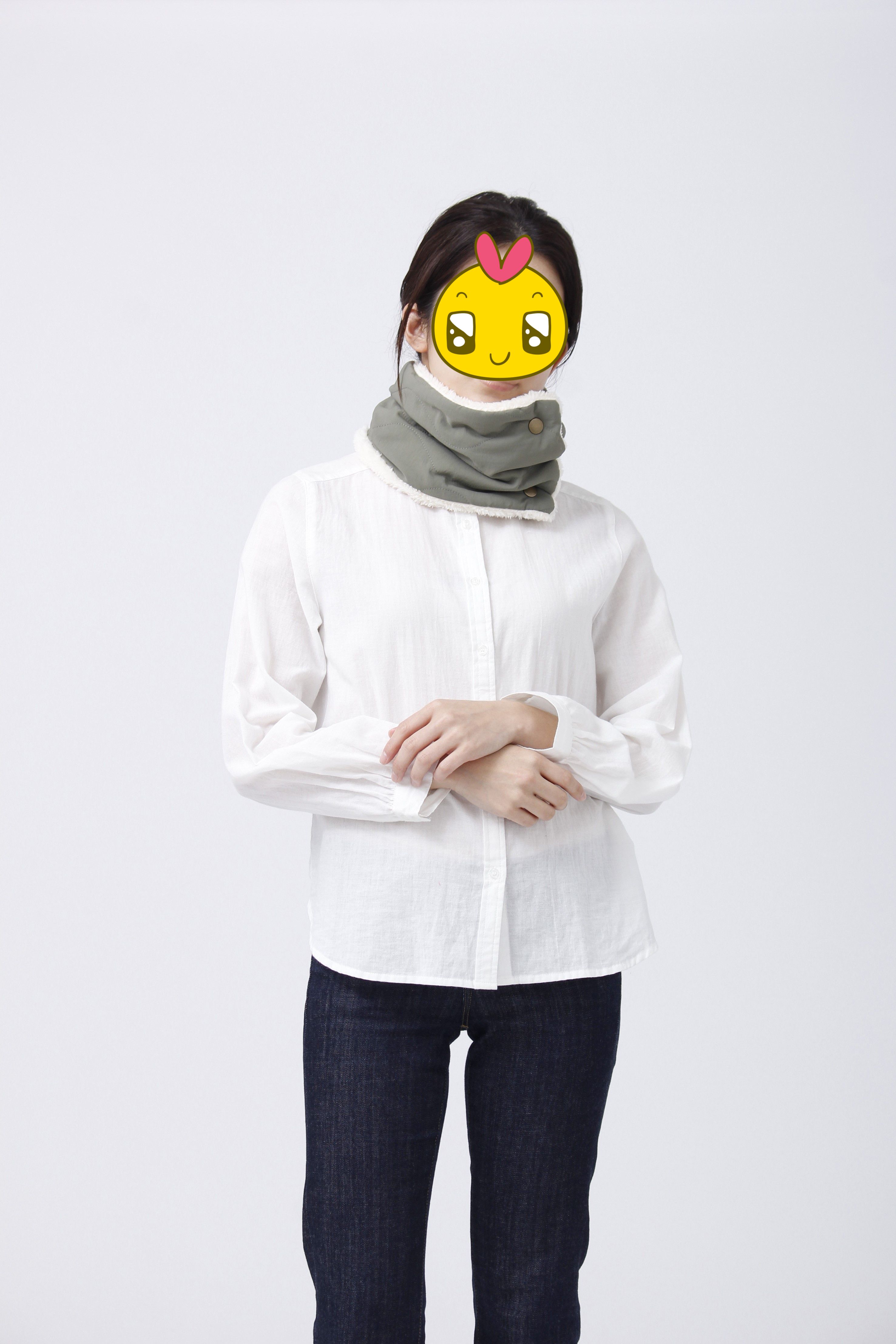 日本 AUBE - 撥水加工 防風毛絨保暖圍脖-素色-煙燻藍