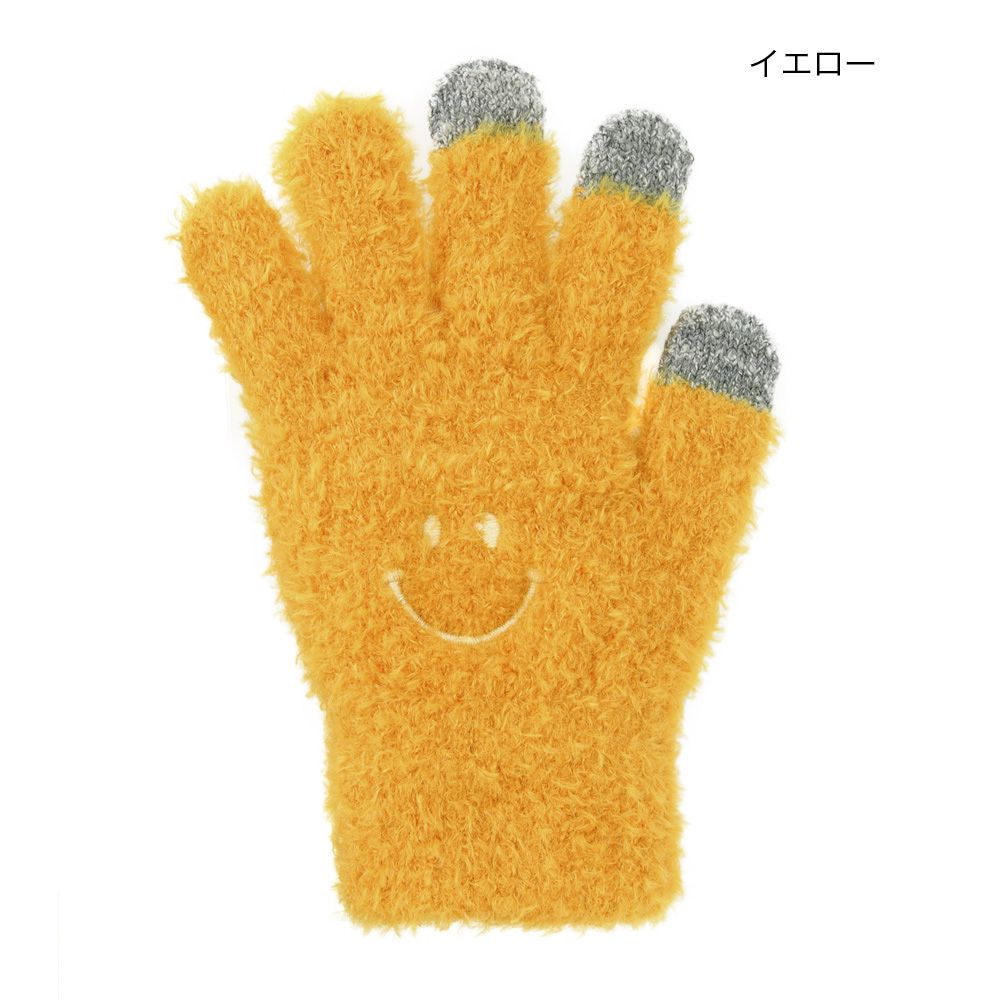 日本 TOMO - 大人可觸控短絨保暖手套-笑臉-芥黃