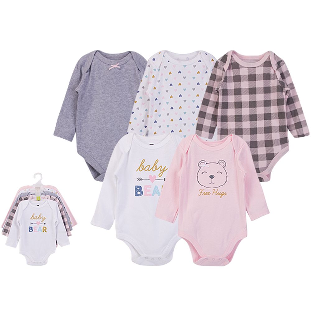 美國 Luvable Friends - 甜蜜寶貝嬰幼兒100%純棉長袖包屁衣5件組-熊寶貝