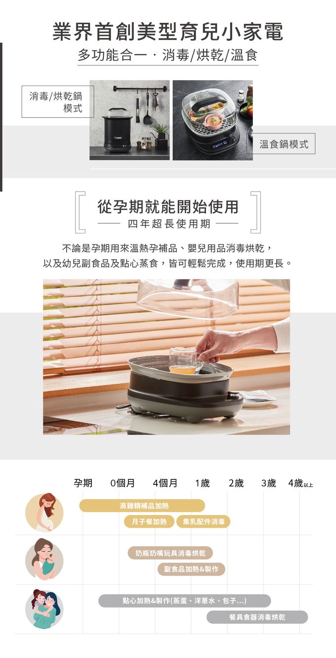 日本 Combi - GEN3消毒溫食多用鍋-1 + 1 實用組-金緻白-消毒溫食多用鍋+奶瓶保管箱