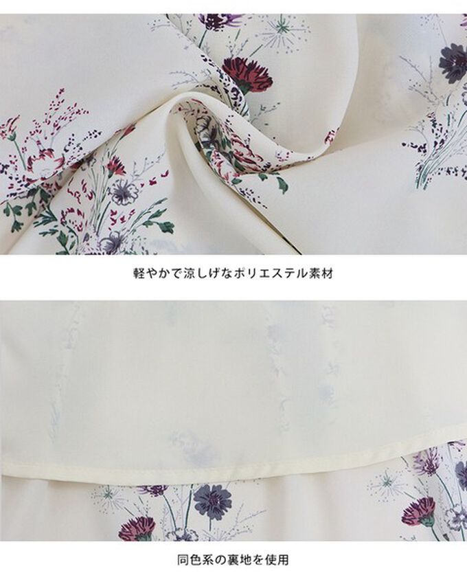 日本 BLUE EAST - 荷葉邊領唯美花卉長袖洋裝(腰抽繩)-黑