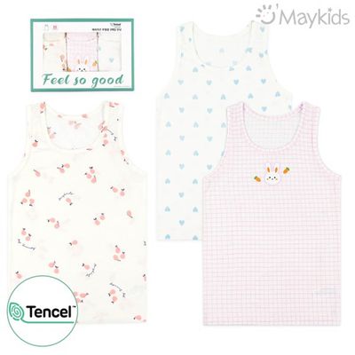 韓國 Maykids - (3入組)女寶天絲莫代爾透氣背心-紅蘿蔔兔兔