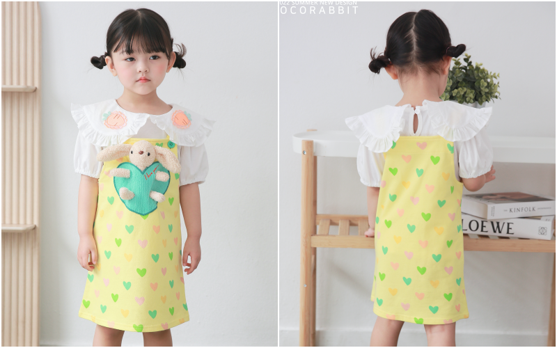 韓國 Coco rabbit - 兔子娃娃愛心吊帶裙-米白