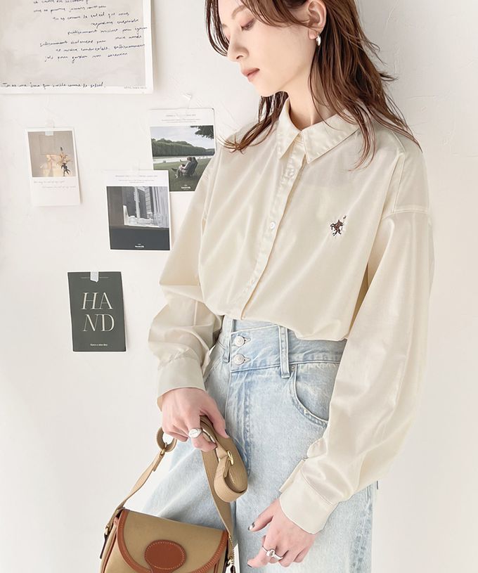 日本 Classical Elf - 前短後長知性寬版長袖襯衫-logo刺繡-白