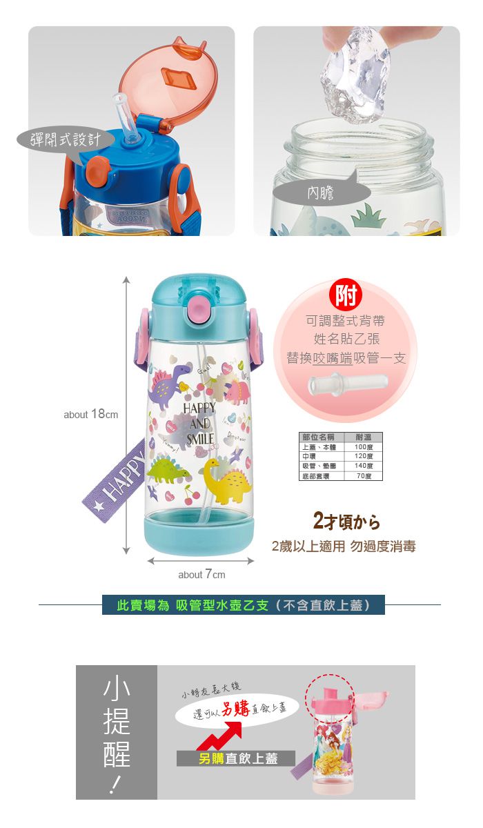 日本 SKATER - PET吸管水壺(480ml)-萌萌龍