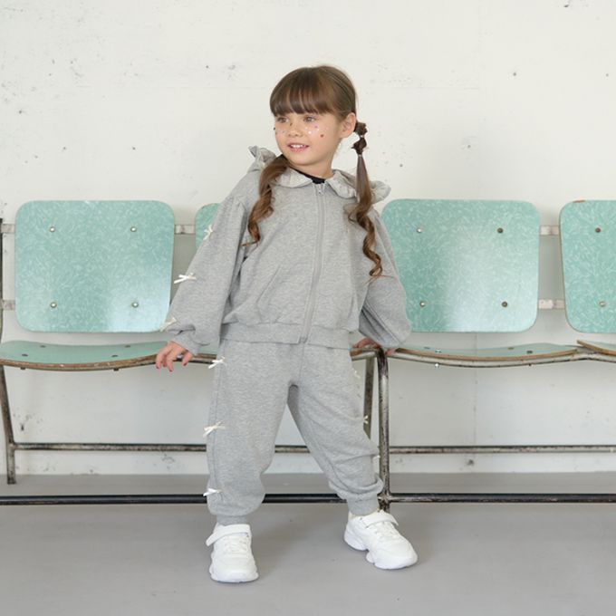 日本 Lycee mine - 蝴蝶結袖荷葉邊少女連帽外套-灰