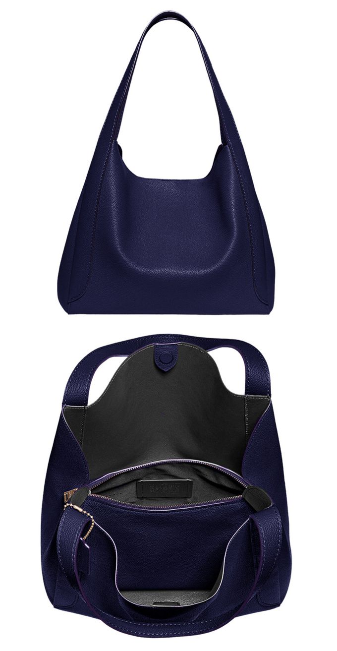 COACH - 素面皮革托特包-深藍