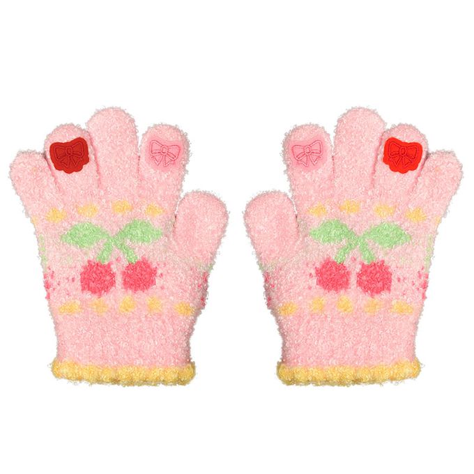 akachan honpo - 5指手套-指尖櫻桃-粉紅色 (100cm)