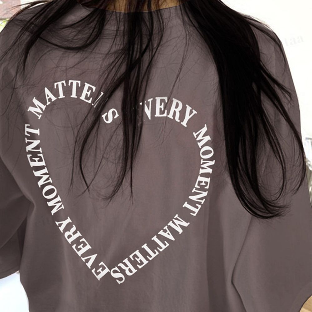 可愛休閒印花五分袖上衣-字母愛心-炭灰 (F)