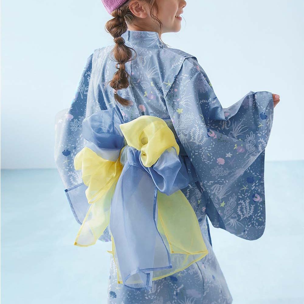 純棉 2way穿搭華麗浴衣洋裝(4件組)-繽紛貝殼-煙燻藍