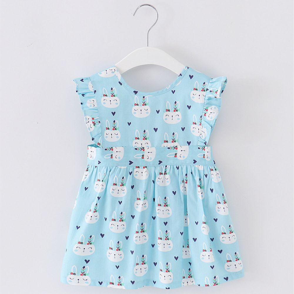 無袖兒童公主裙圍裙-小兔子-藍色 (100cm(2-4歲))
