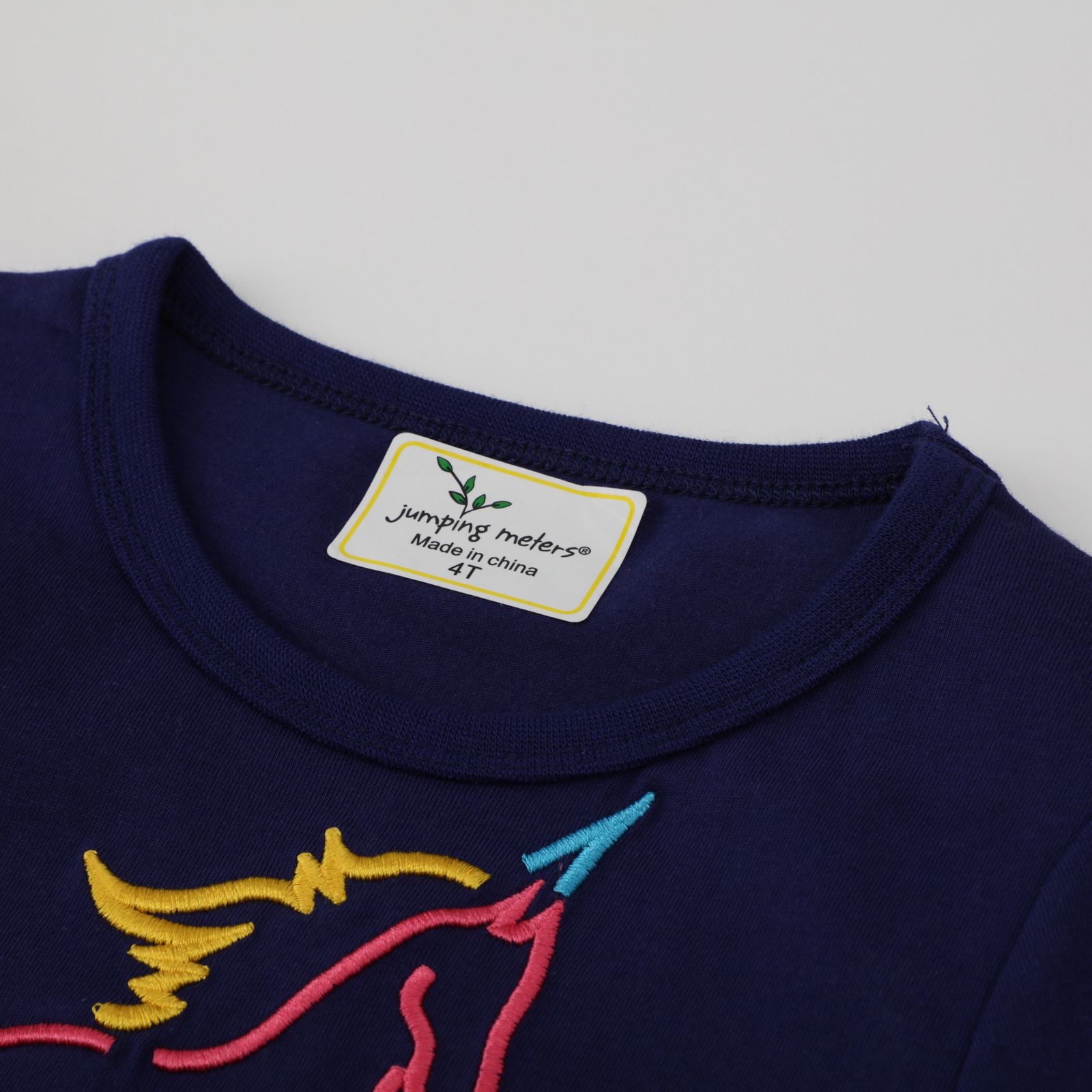 Jumping meters - 棉質圓領長袖連身網紗洋裝-獨角獸幻影-深藍+粉紅