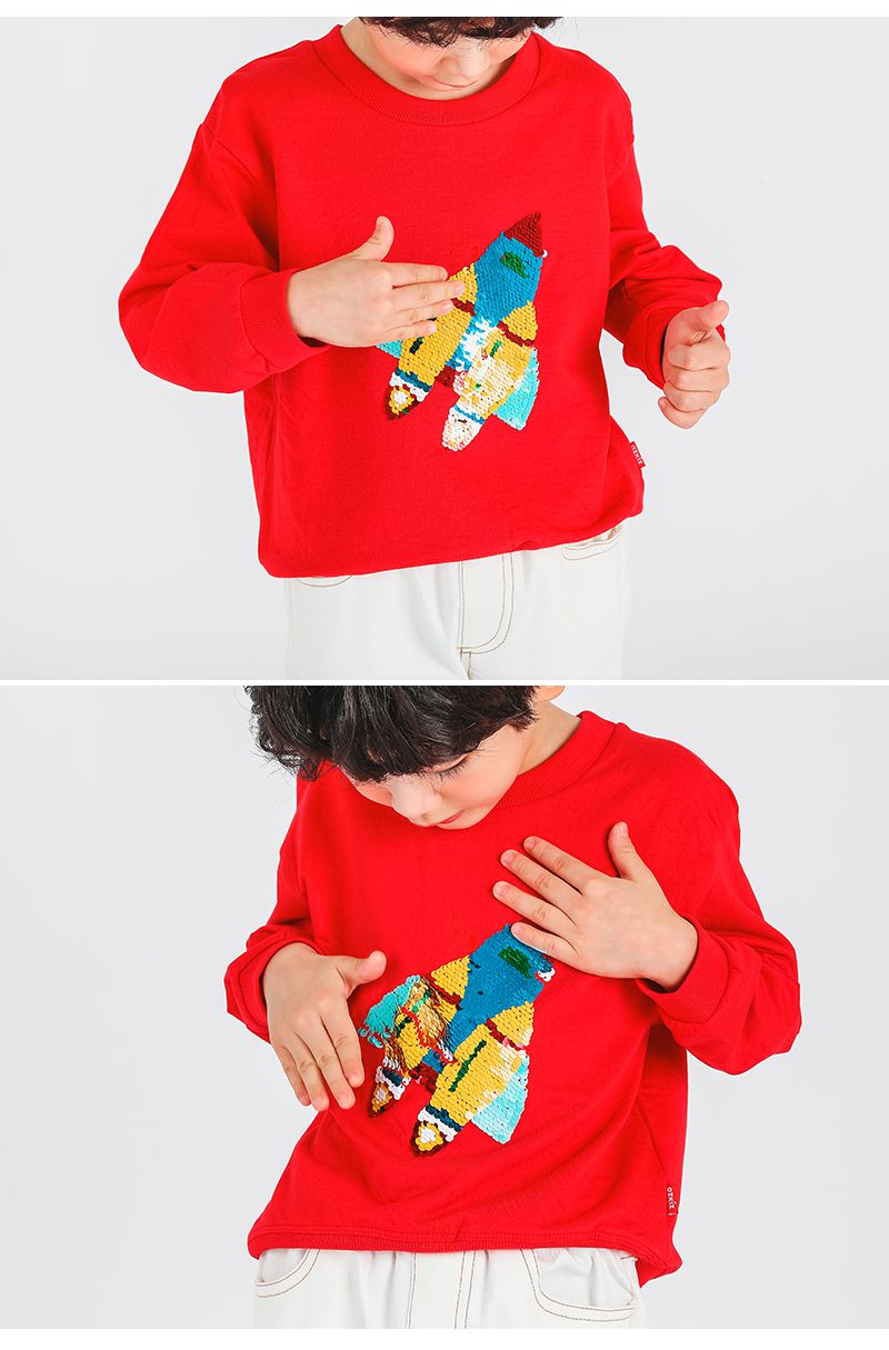 韓國 OZKIZ - 閃亮變色長袖大學T-火箭紅