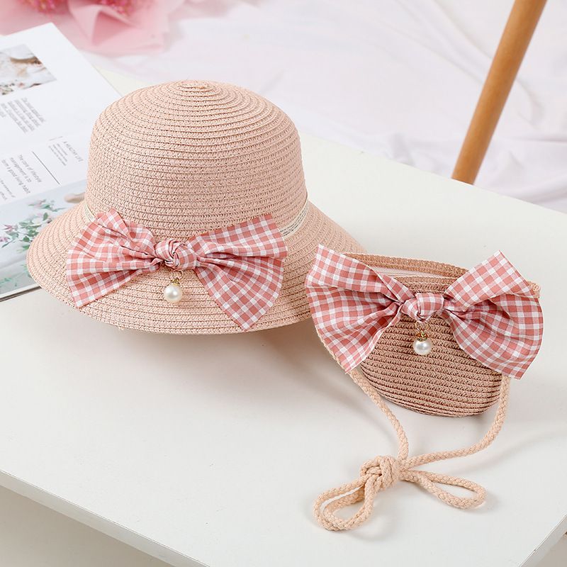 日系沙灘蝴蝶結草帽/遮陽帽-附小背包-卡其色 (建議2-8歲)