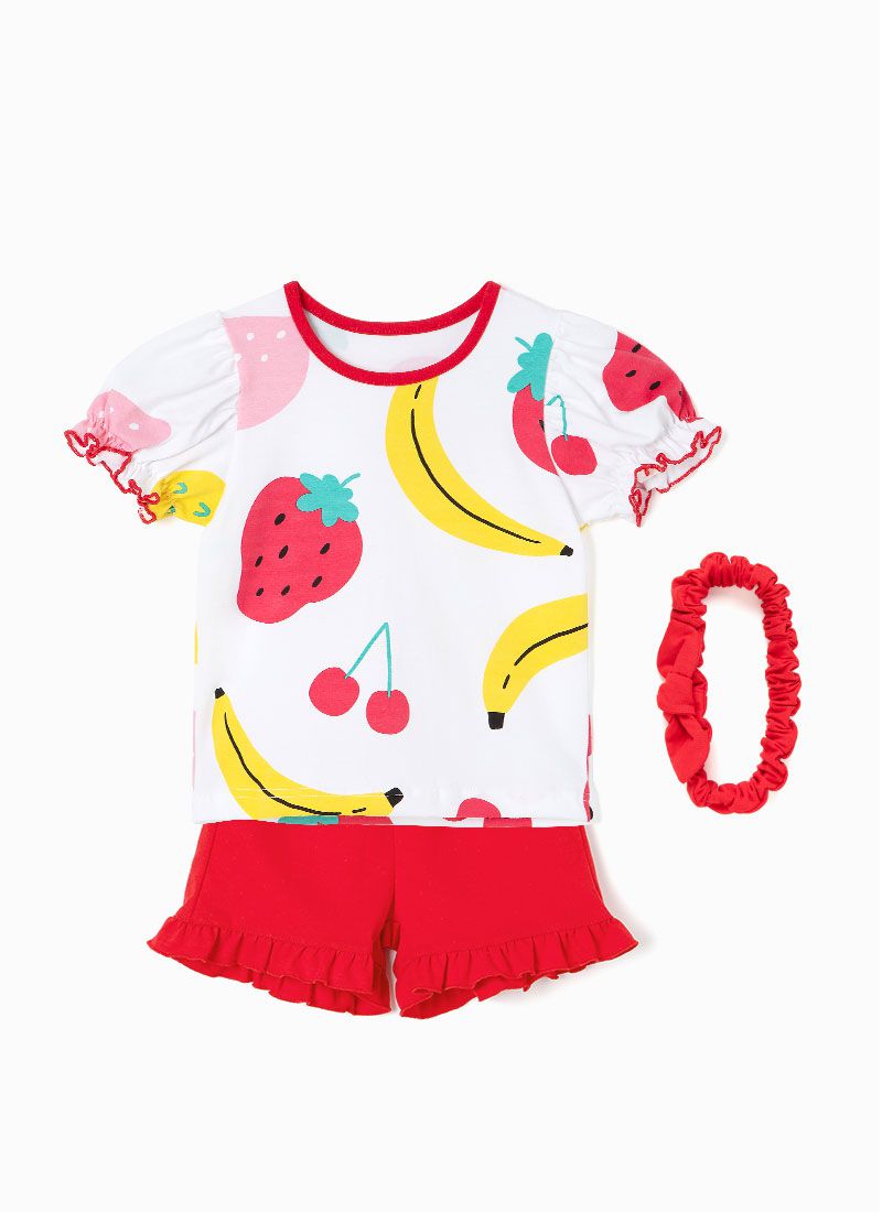 韓國 OZKIZ - (附髮帶)水果套餐短袖套裝-白X紅