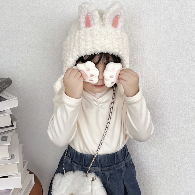 Love, Charlotte - 可愛白色小兔子珊瑚絨保暖帽 (頭圍:50~52cm (3歲+))