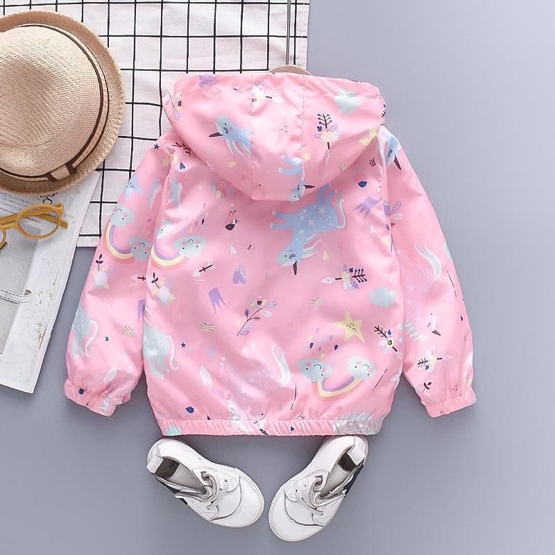 兒童連帽防風外套-星星+彩虹+獨角獸-粉色